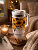 Sunflower Insulated Travel Tumbler with Handle &amp; Straw