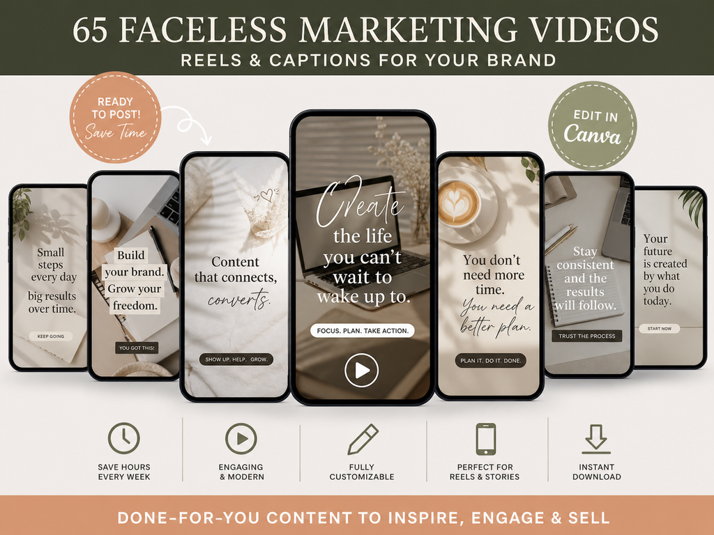 65 Faceless Digital Marketing Reels + Captions Video